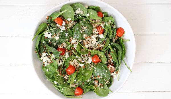 Lentil, Feta & Spinach Salad with Balsamic Glaze