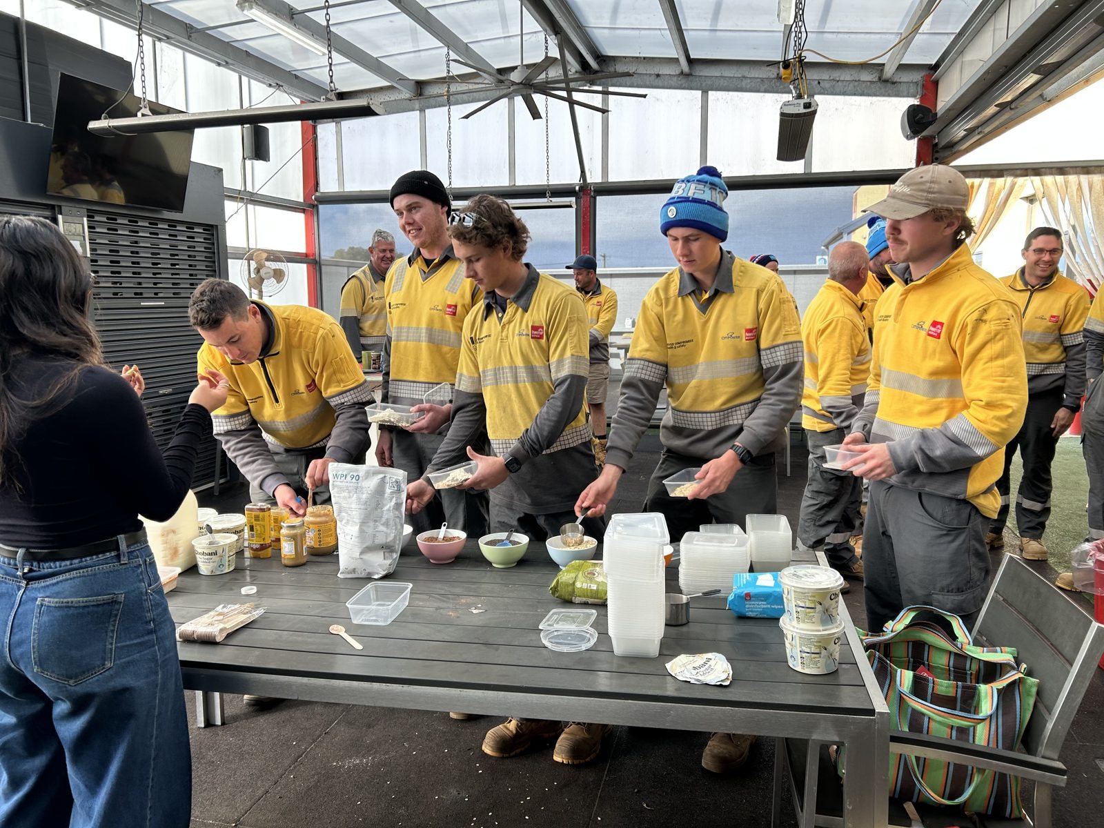 Shift workers building their own meals at a Biting Truth nutrition session