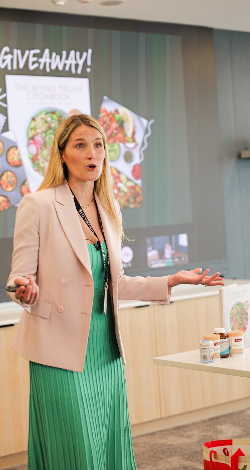 Anna presenting a nutrition lunch and learn in a corporate office